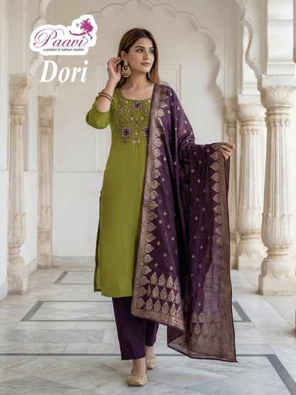 Dori Paavi Mal Chanderi Readymade Pant Style Suits Supplier Gujarat