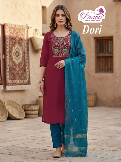 Dori Paavi Mal Chanderi Readymade Pant Style Suits Supplier Gujarat