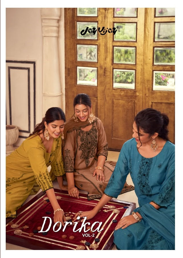 Dorika Vol 2 Jay Vijay Chanderi Pant Style Suits Supplier