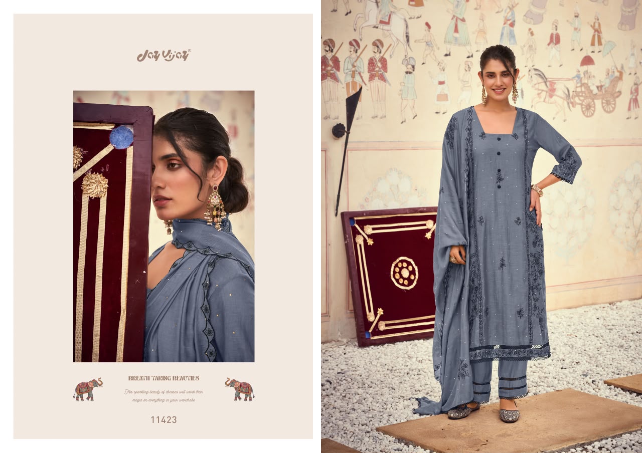 Dorika Vol 2 Jay Vijay Chanderi Pant Style Suits Supplier