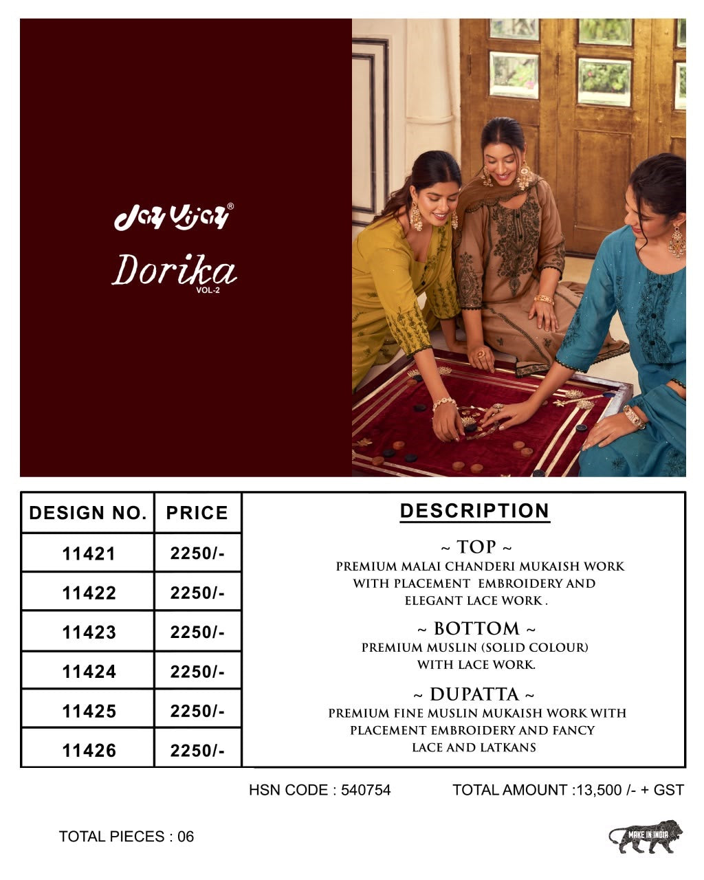 Dorika Vol 2 Jay Vijay Chanderi Pant Style Suits Supplier