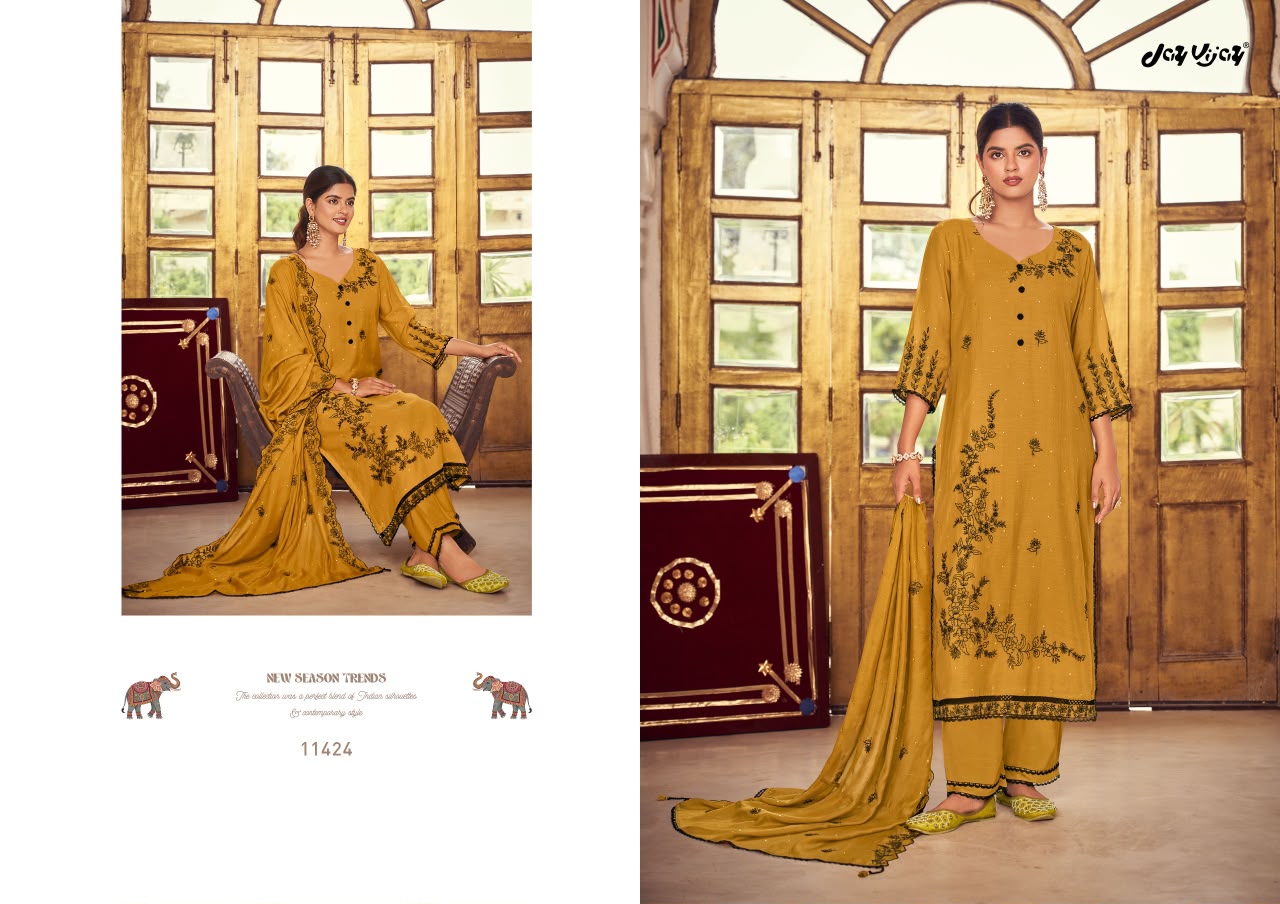 Dorika Vol 2 Jay Vijay Chanderi Pant Style Suits Supplier