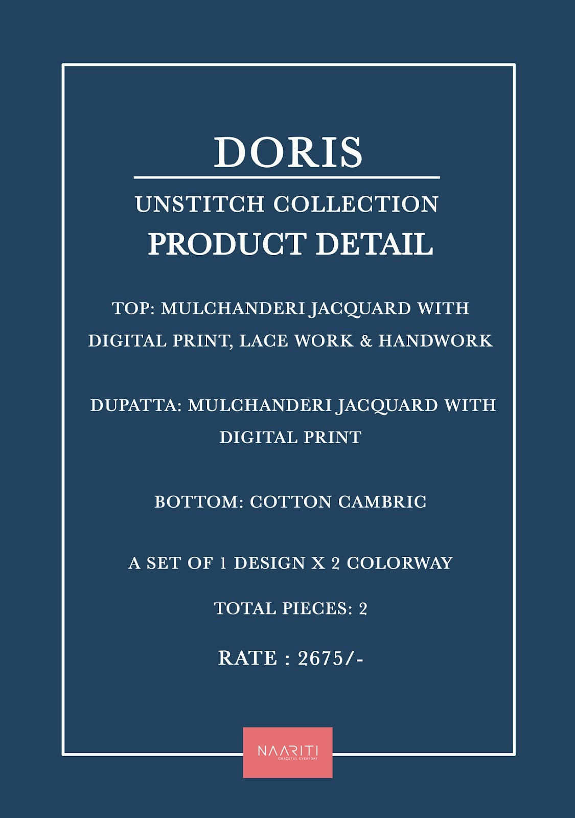 Doris Naariti Mul Chanderi Pant Style Suits Wholesale Price