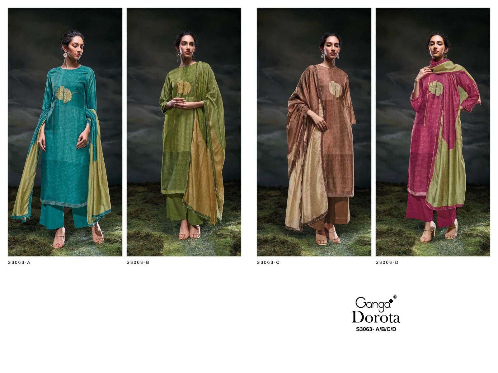 Dorota S3063 Ganga Russian Silk Plazzo Style Suits Wholesale Price