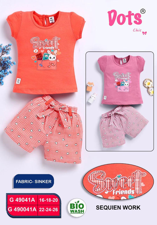 Dots Chic G 490041A Girls Sequin Work T-Shirt & Shorts Set | Wholesale Dealer