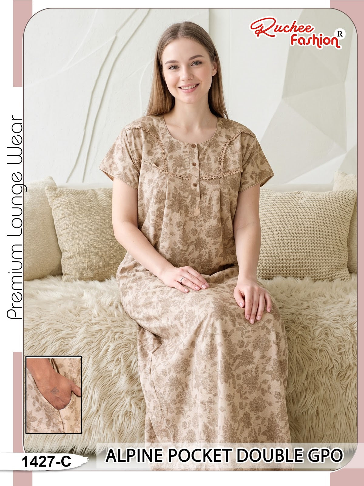 Double Gpo 0807 Ruchee Fashion Alpine Night Gowns Wholesale