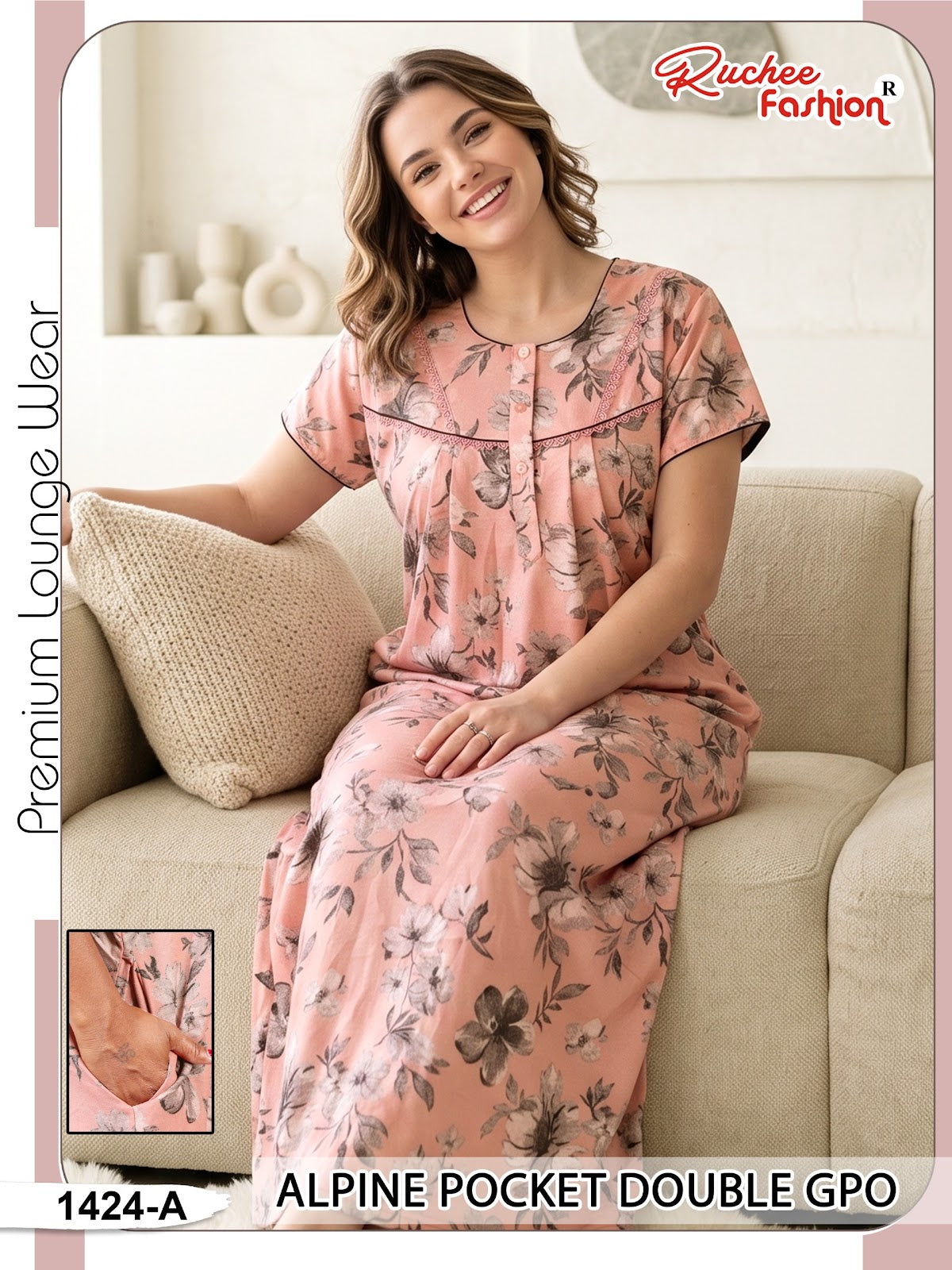 Double Gpo 0807 Ruchee Fashion Alpine Night Gowns Wholesale