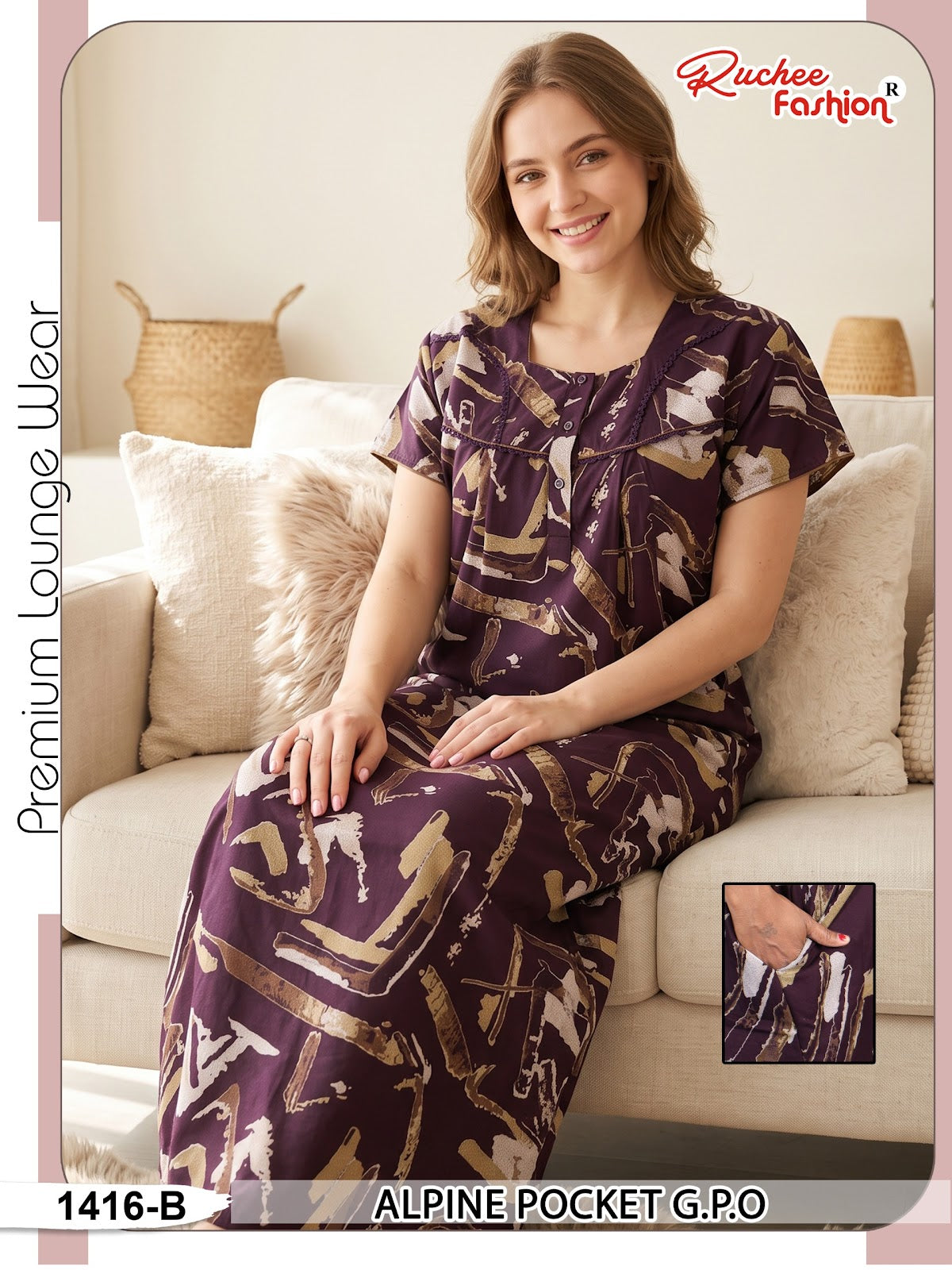 Double Gpo 0807 Ruchee Fashion Alpine Night Gowns Wholesale