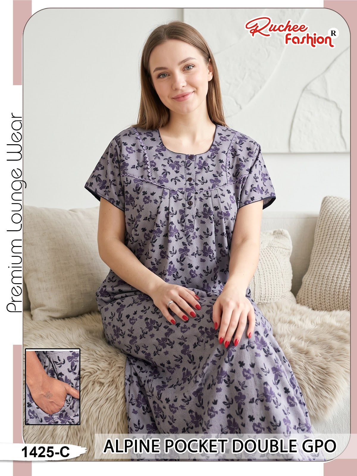 Double Gpo 0807 Ruchee Fashion Alpine Night Gowns Wholesale