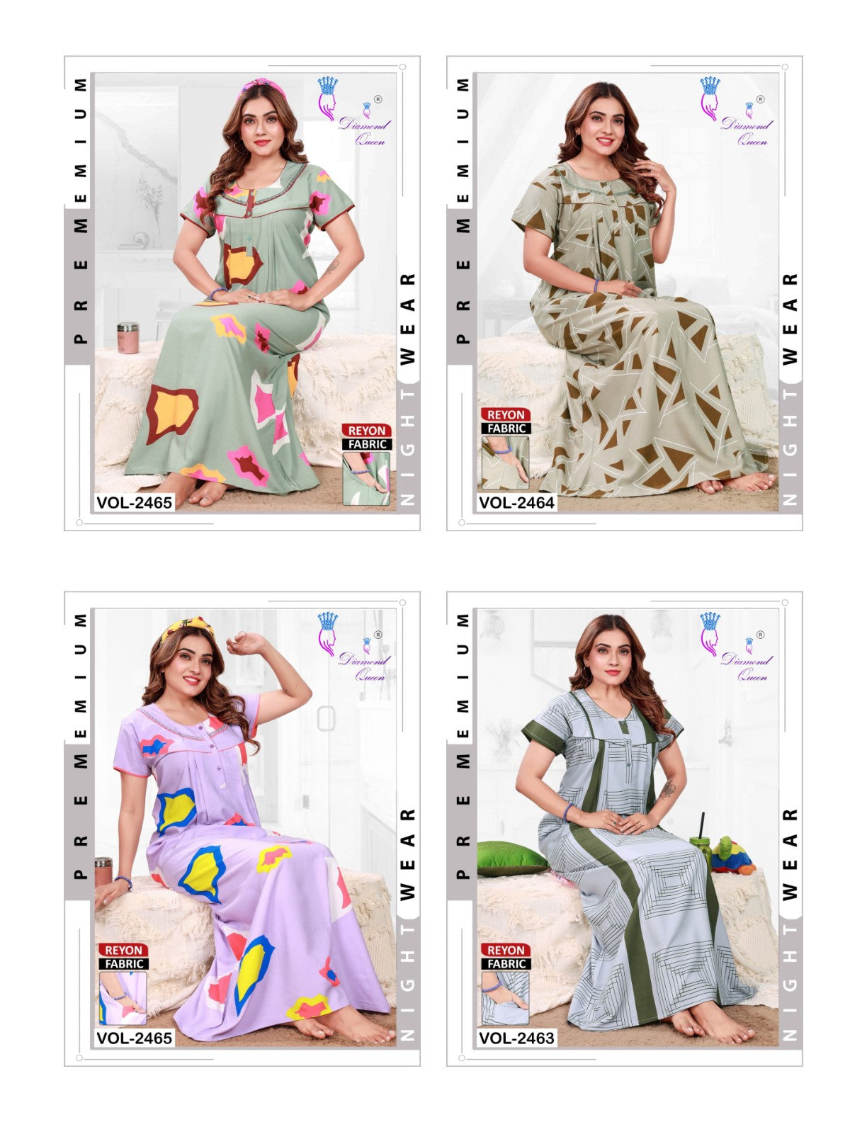 Double Gpo 1114 Diamond Queen Rayon Night Gowns Exporter Gujarat