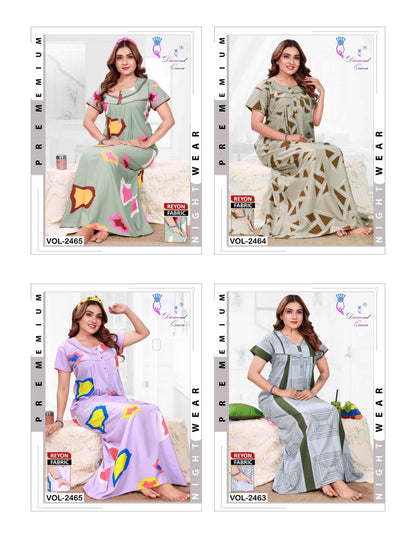 Double Gpo 1114 Diamond Queen Rayon Night Gowns Exporter Gujarat