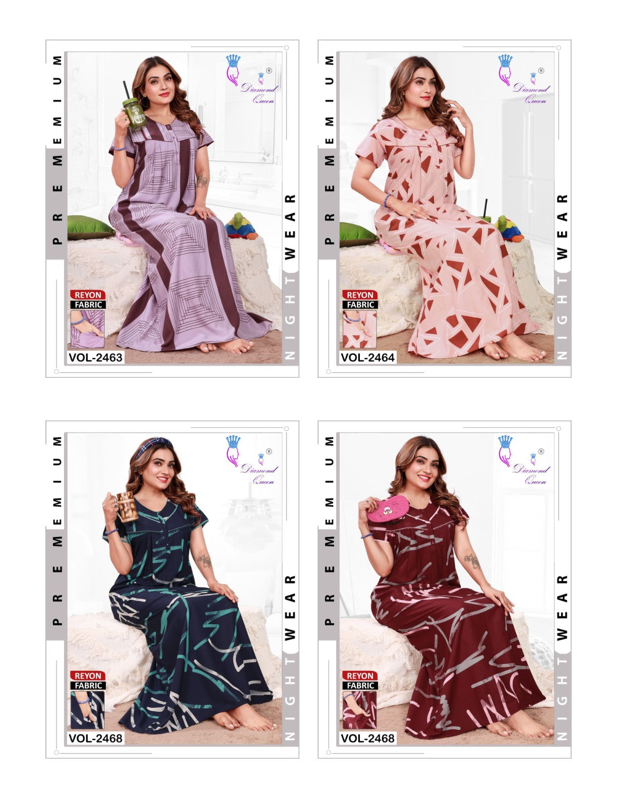 Double Gpo 1114 Diamond Queen Rayon Night Gowns Exporter Gujarat