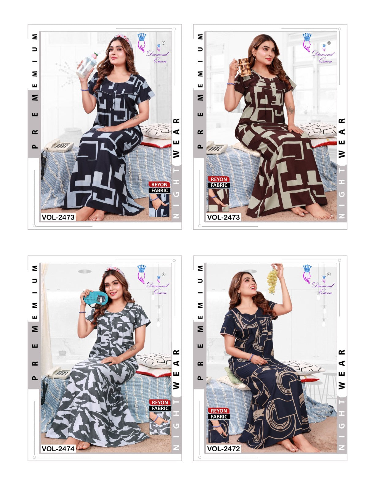 Double Gpo 1114 Diamond Queen Rayon Night Gowns Exporter Gujarat