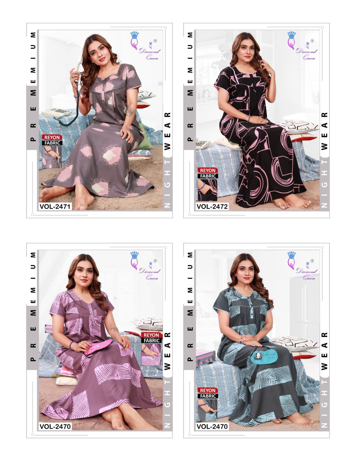 Double Gpo 1114 Diamond Queen Rayon Night Gowns Exporter Gujarat