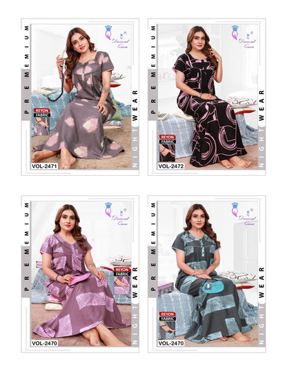 Double Gpo 1114 Diamond Queen Rayon Night Gowns Exporter Gujarat