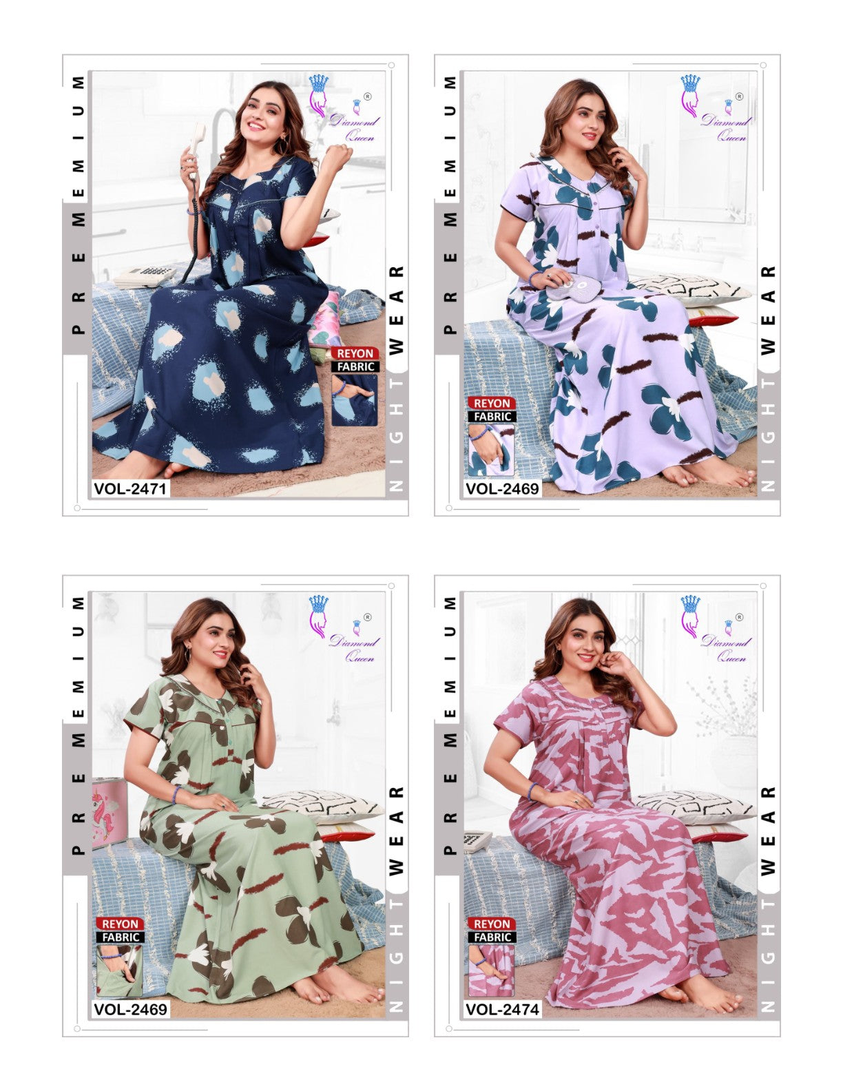 Double Gpo 1114 Diamond Queen Rayon Night Gowns Exporter Gujarat