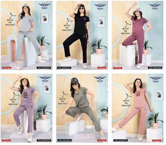 Double Pocket 20005 P Grab It Tencil Pyjama Night Suits Wholesale Price