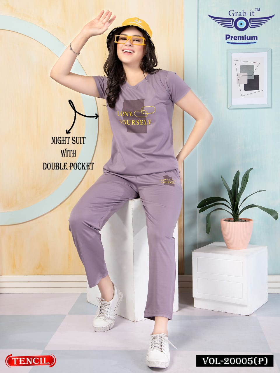 Double Pocket 20005 P Grab It Tencil Pyjama Night Suits Wholesale Price
