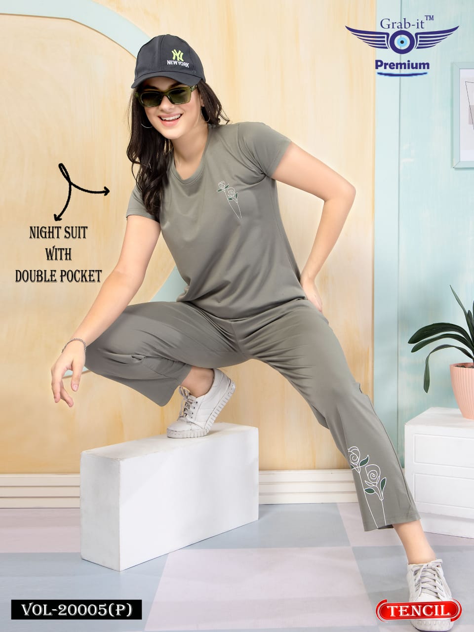 Double Pocket 20005 P Grab It Tencil Pyjama Night Suits Wholesale Price