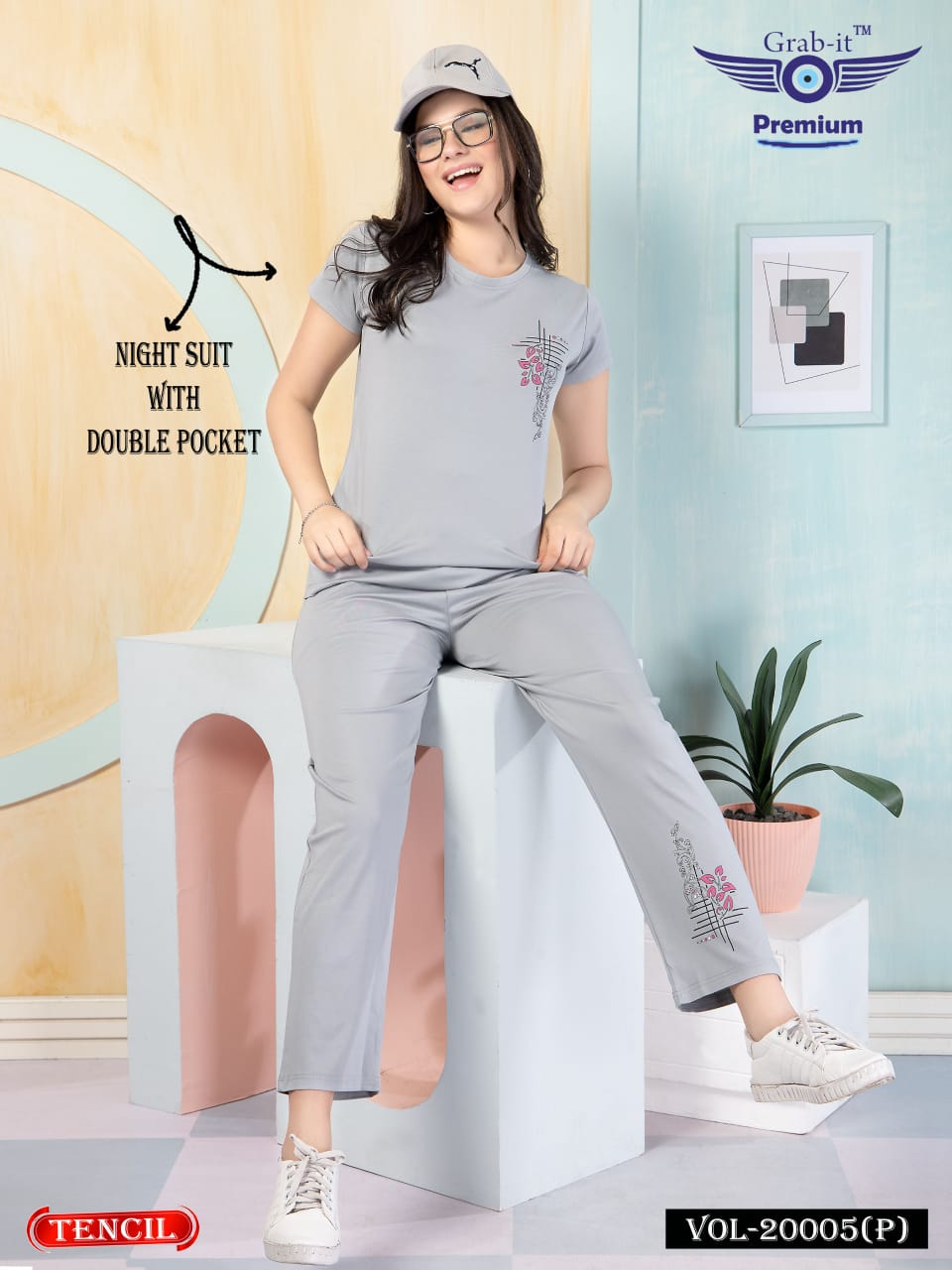 Double Pocket 20005 P Grab It Tencil Pyjama Night Suits Wholesale Price