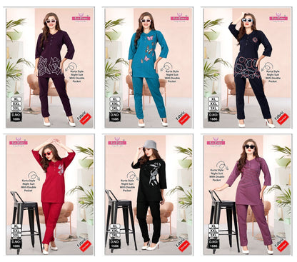 Double Pocket Design 1686 La Fairy Sinker Kurta Night Suits Wholesaler Ahmedabad