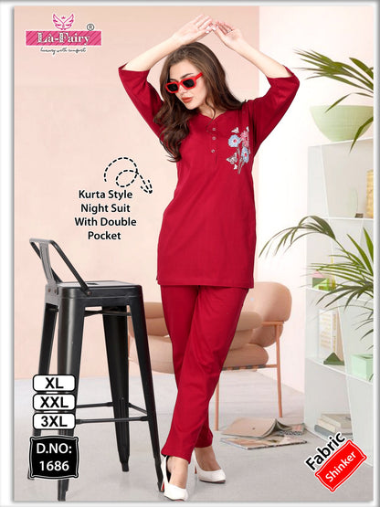 Double Pocket Design 1686 La Fairy Sinker Kurta Night Suits Wholesaler Ahmedabad