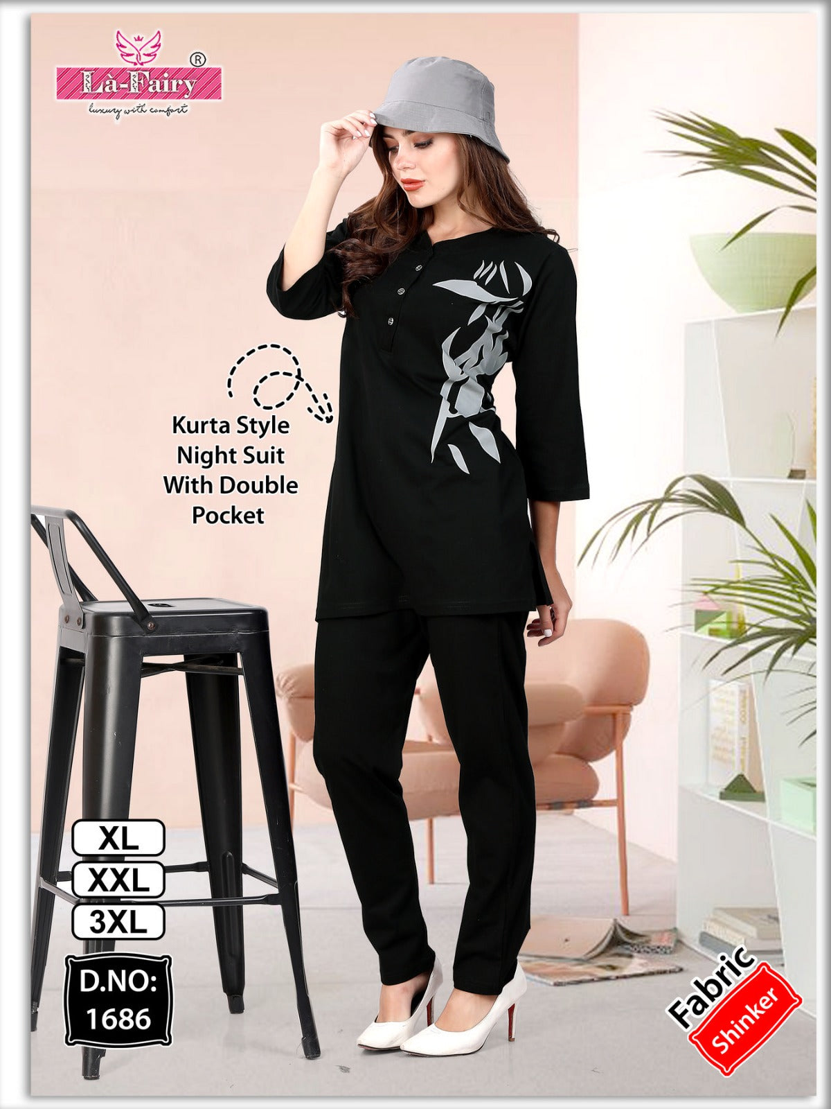 Double Pocket Design 1686 La Fairy Sinker Kurta Night Suits Wholesaler Ahmedabad