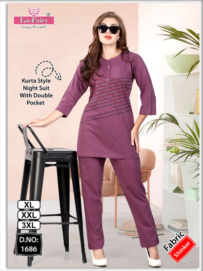Double Pocket Design 1686 La Fairy Sinker Kurta Night Suits Wholesaler Ahmedabad