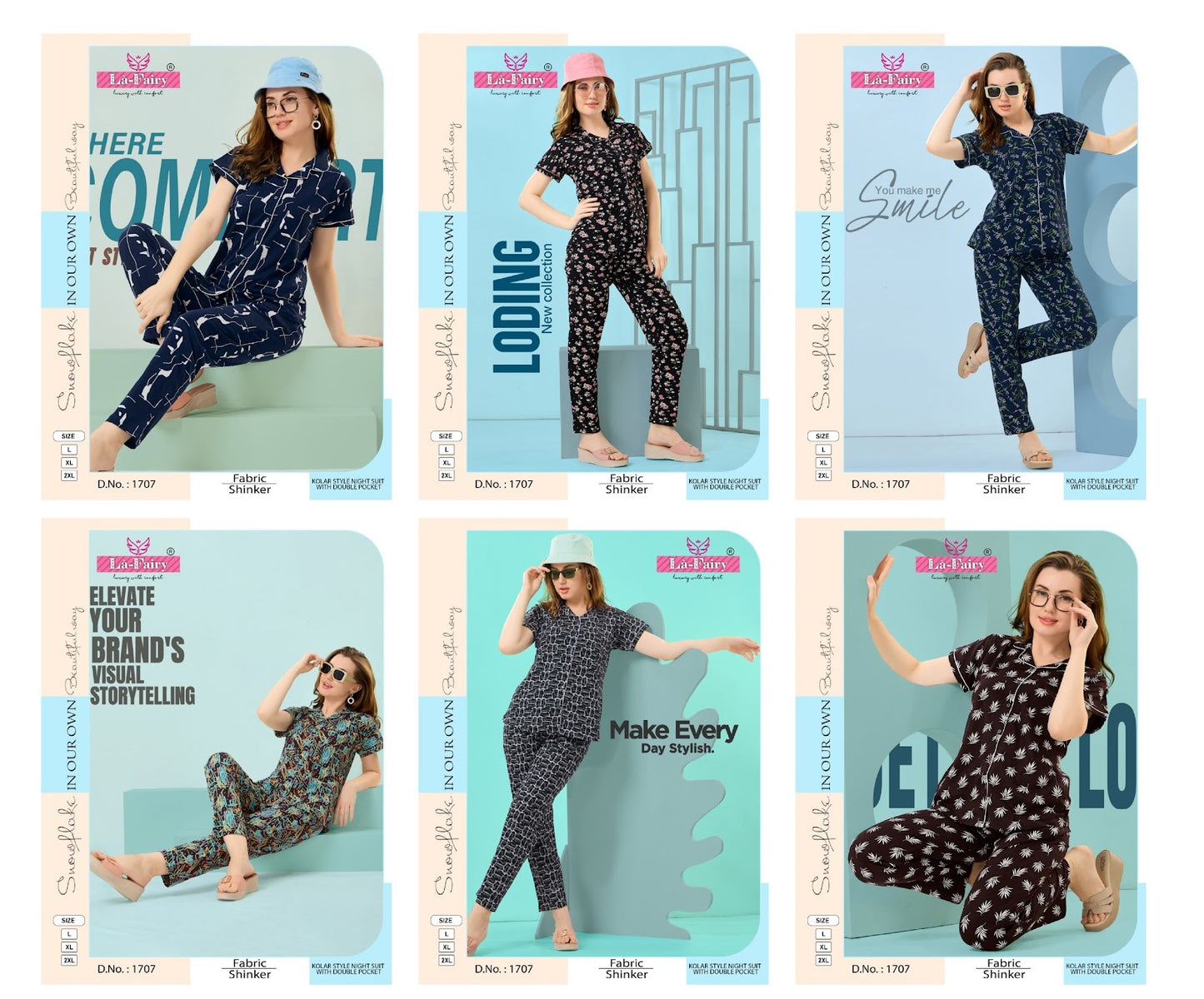 Double Pocket Design 1707 La Fairy Sincker Collar Night Suits Manufacturer Gujarat