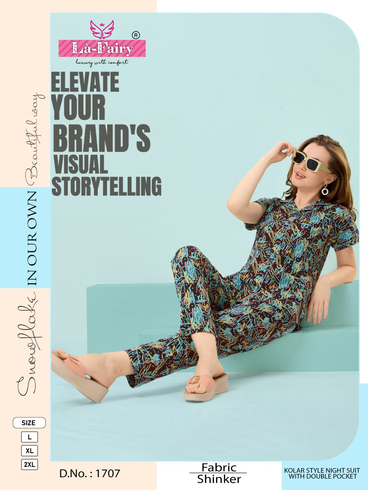 Double Pocket Design 1707 La Fairy Sincker Collar Night Suits Manufacturer Gujarat