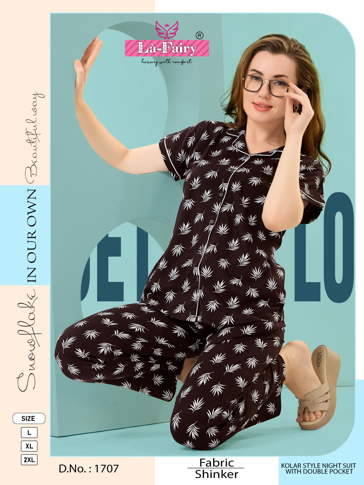 Double Pocket Design 1707 La Fairy Sincker Collar Night Suits Manufacturer Gujarat