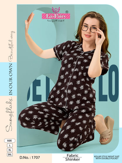 Double Pocket Design 1707 La Fairy Sincker Collar Night Suits Manufacturer Gujarat