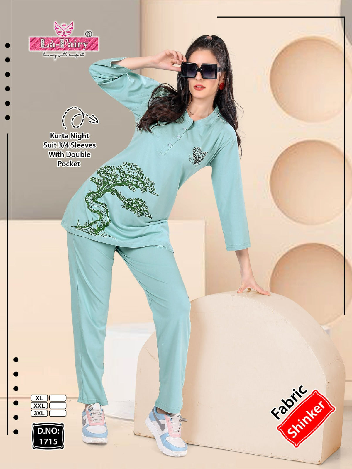 Double Pocket Design 1715 La Fairy Sinker Kurta Night Suits Wholesale Price