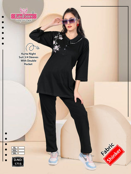 Double Pocket Design 1715 La Fairy Sinker Kurta Night Suits Wholesale Price