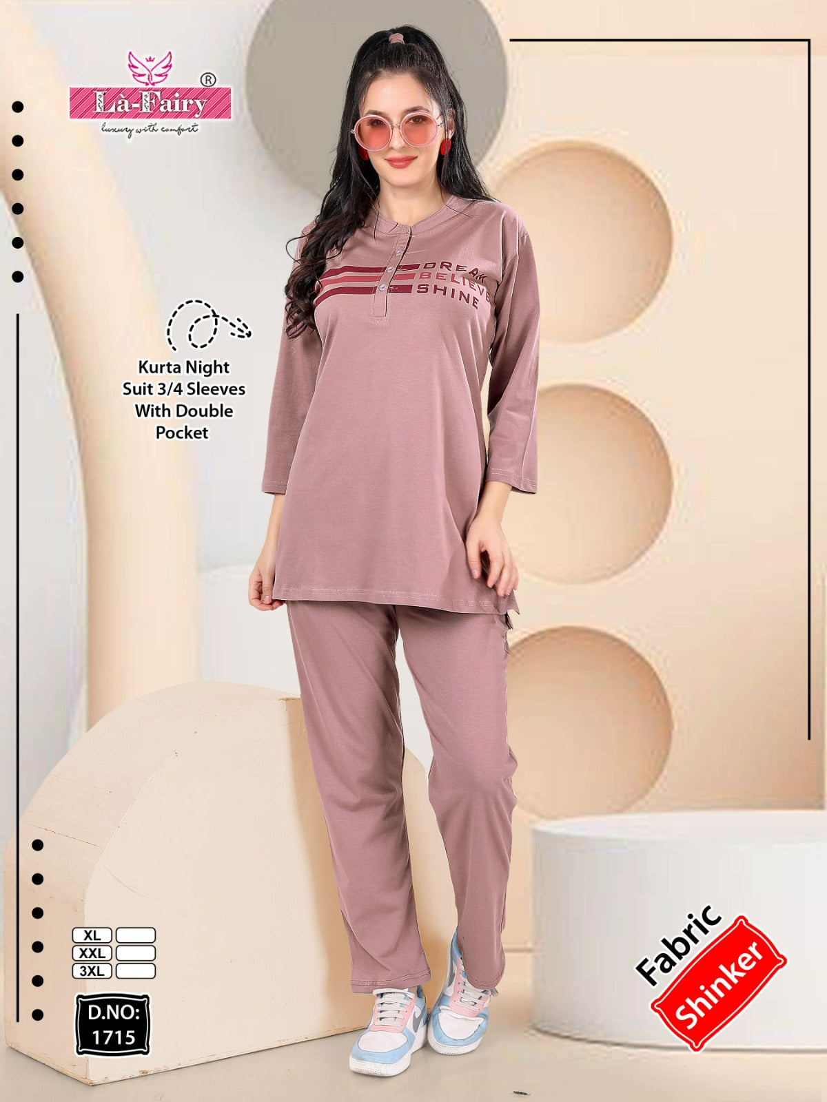 Double Pocket Design 1715 La Fairy Sinker Kurta Night Suits Wholesale Price