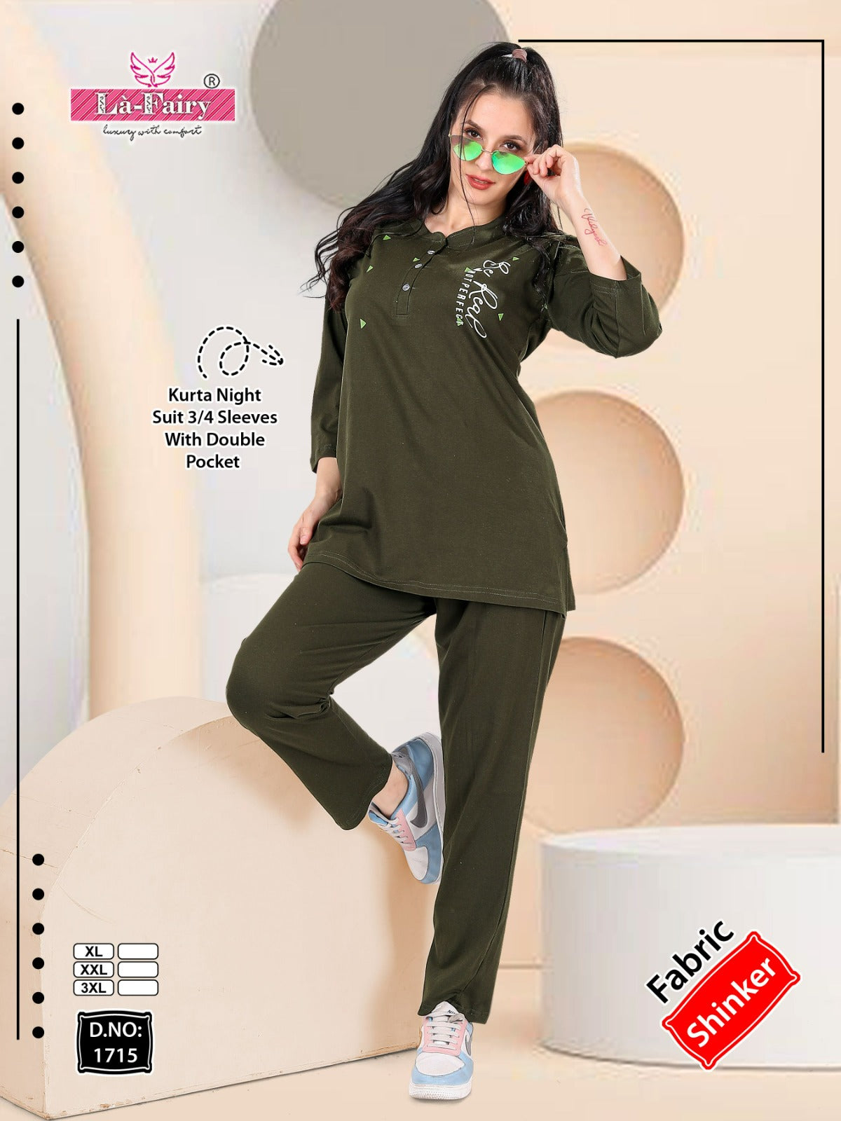 Double Pocket Design 1715 La Fairy Sinker Kurta Night Suits Wholesale Price