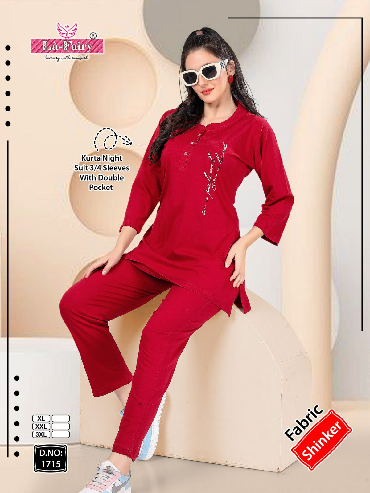 Double Pocket Design 1715 La Fairy Sinker Kurta Night Suits Wholesale Price