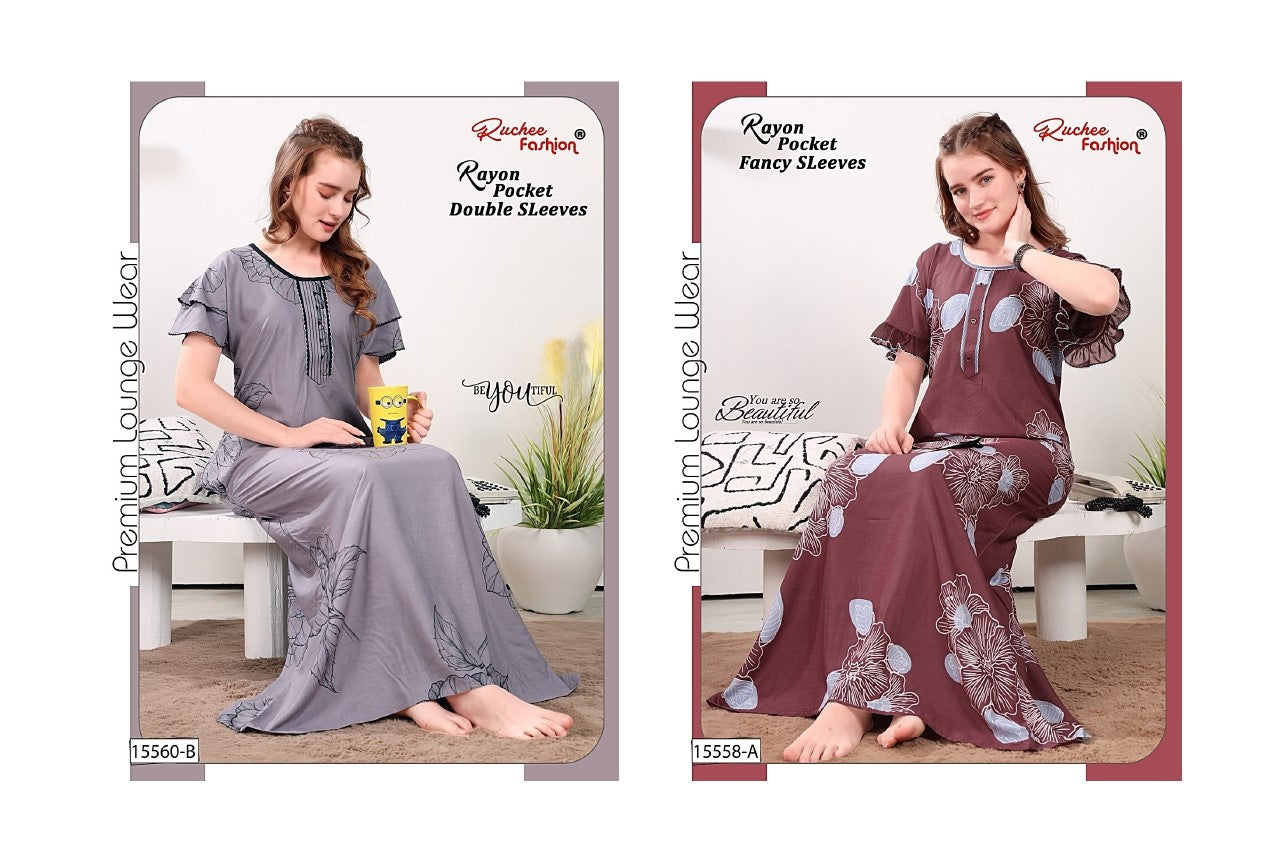 Double Sleeves 0509 Ruchee Fashion Rayon Night Gowns Manufacturer Gujarat