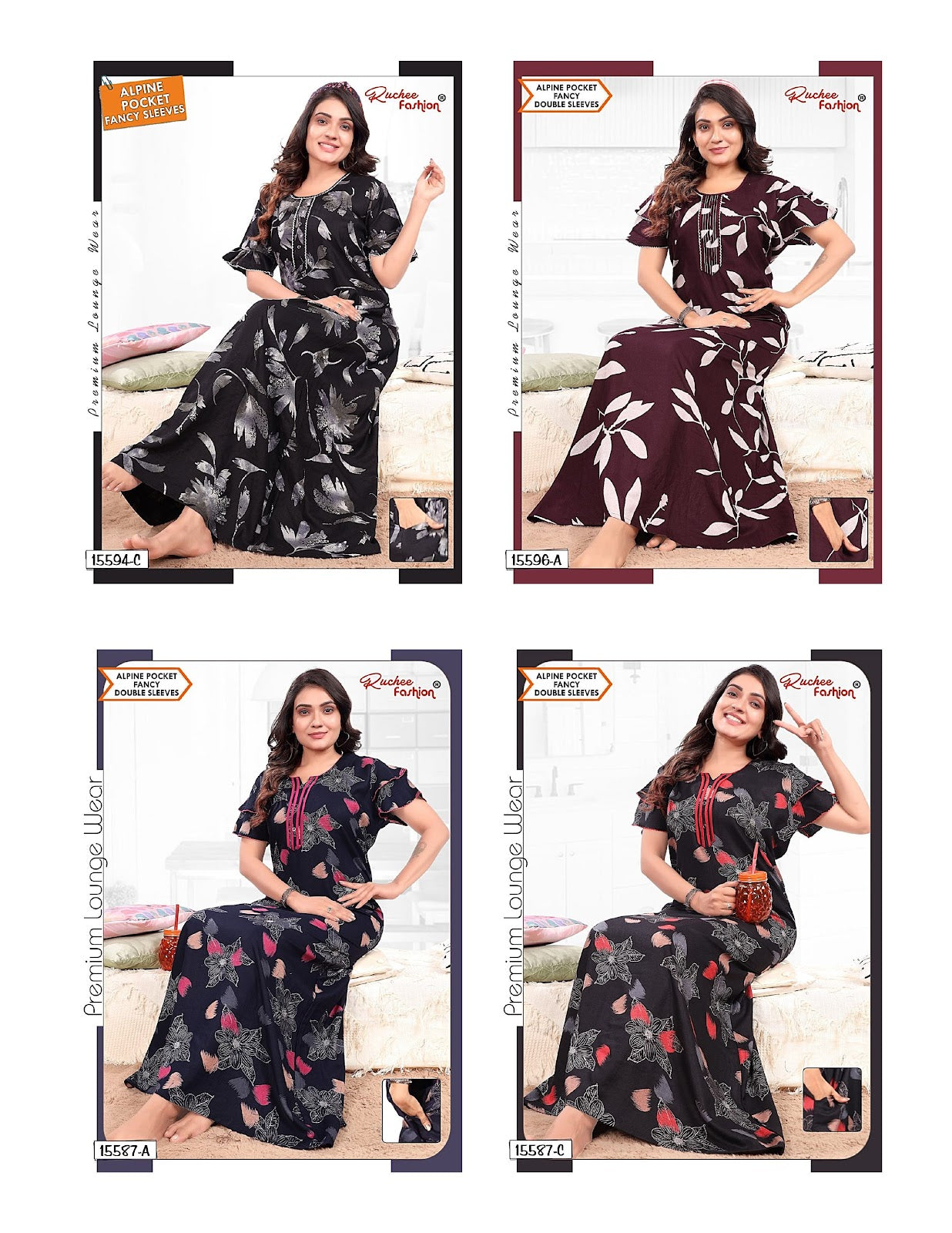 Double Sleeves 1809 Ruchee Fashion Alpine Night Gowns Wholesaler