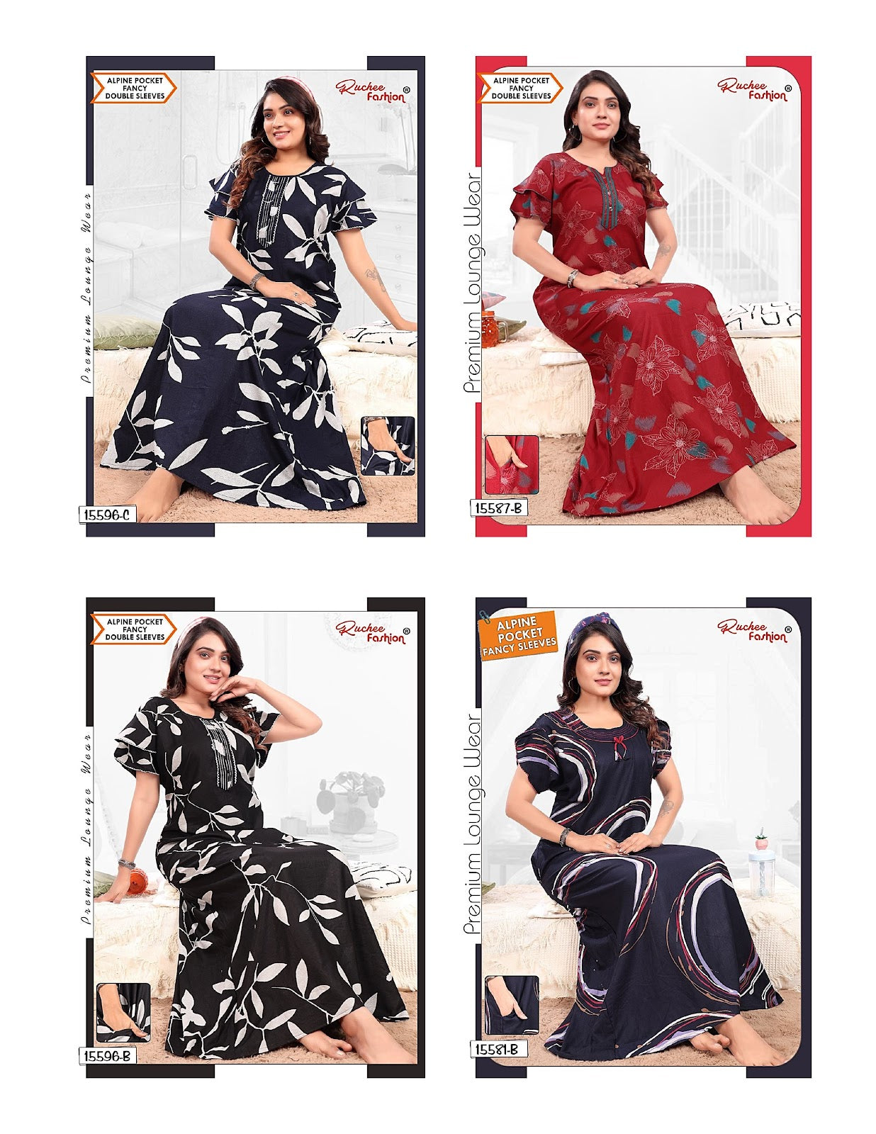 Double Sleeves 1809 Ruchee Fashion Alpine Night Gowns Wholesaler