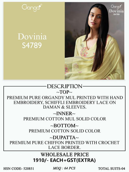 Dovinia S4789 Ganga Mul Plazzo Style Suits Exporter Gujarat