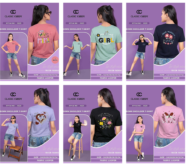 Down Shoulder A628 Classic Candy Looper Girls Tshirt Exporter Gujarat