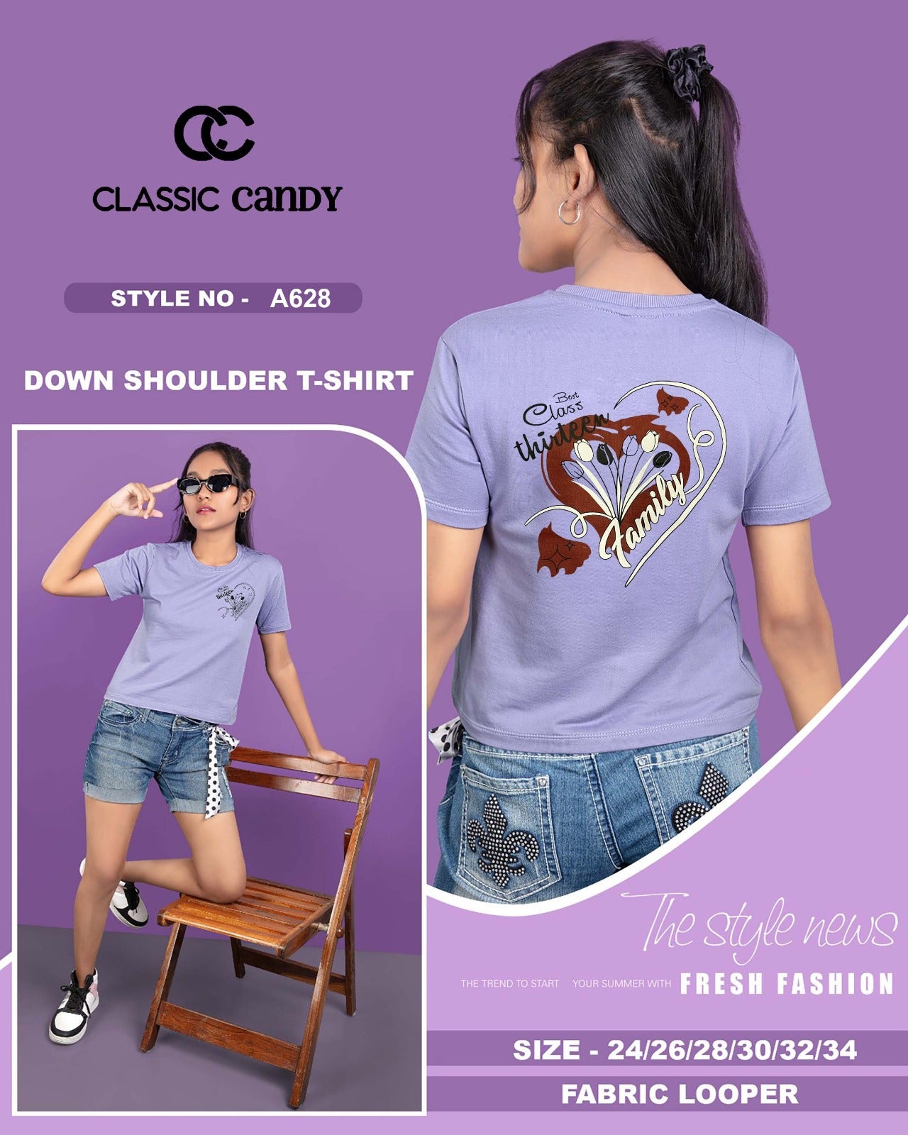 Down Shoulder A628 Classic Candy Looper Girls Tshirt Exporter Gujarat