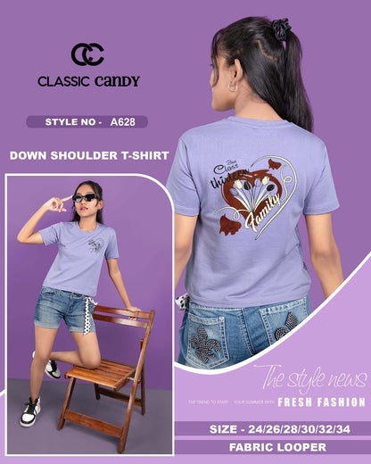 Down Shoulder A628 Classic Candy Looper Girls Tshirt Exporter Gujarat