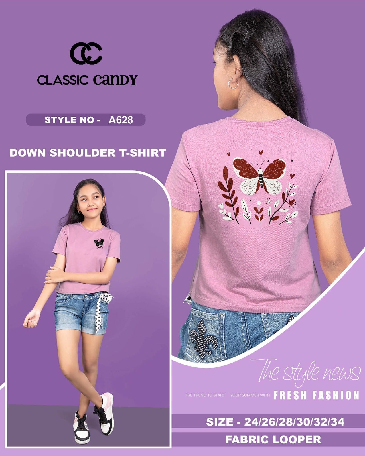 Down Shoulder A628 Classic Candy Looper Girls Tshirt Exporter Gujarat