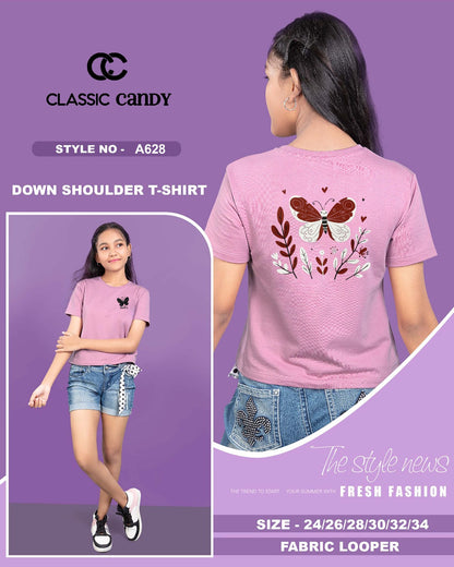 Down Shoulder A628 Classic Candy Looper Girls Tshirt Exporter Gujarat