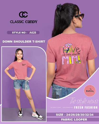 Down Shoulder A628 Classic Candy Looper Girls Tshirt Exporter Gujarat