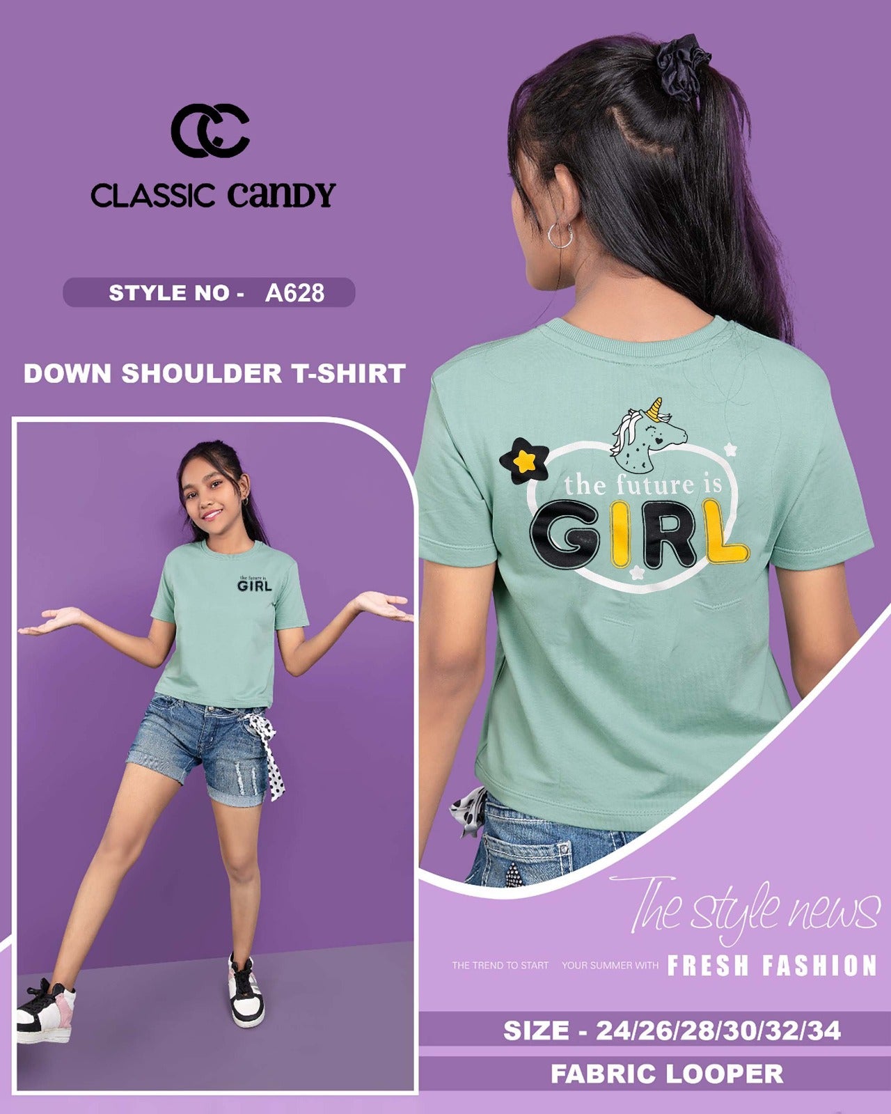 Down Shoulder A628 Classic Candy Looper Girls Tshirt Exporter Gujarat