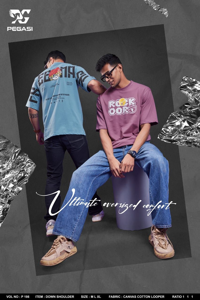 Down Shoulder P 198 Pegasi Cotton Looper Mens Tshirts Manufacturer Gujarat
