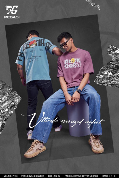 Down Shoulder P 198 Pegasi Cotton Looper Mens Tshirts Manufacturer Gujarat